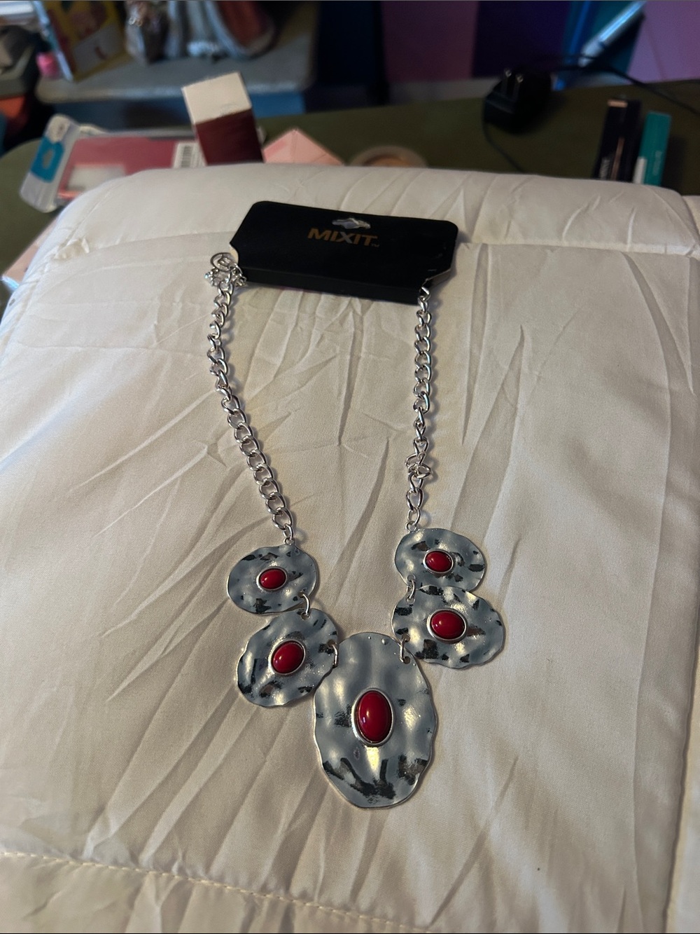 Mixit Silver-Tone Necklace with Red Accents